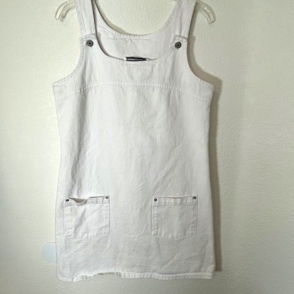 Placements White Denim Jumper with Button Shoulder Closures- Size M